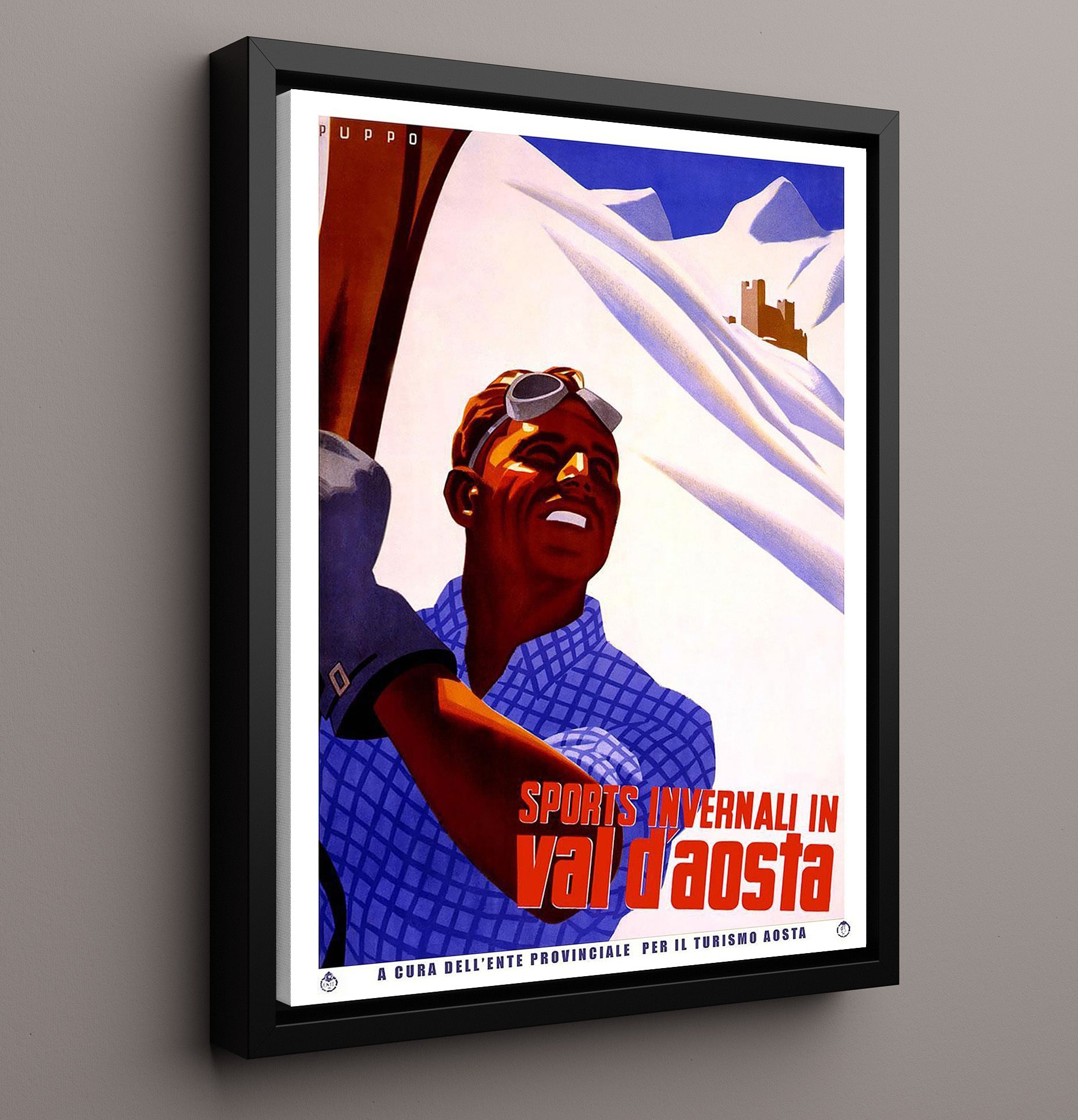 Val dAosta Winter Sports Vintage Travel Print 16x20 Framed Canvas travel wall art print