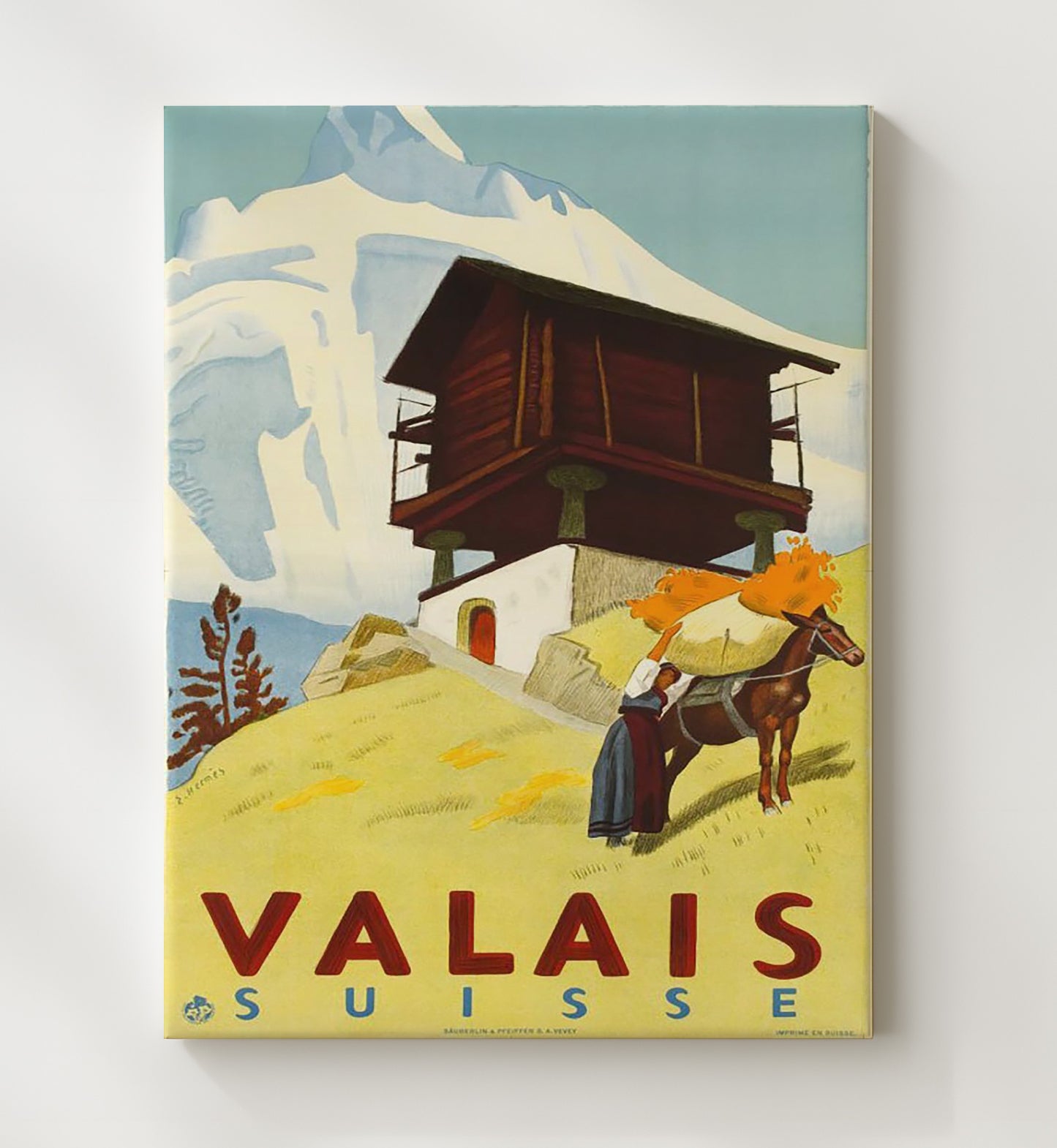 Valais Suisse Vintage Travel Print 20x24 Canvas travel wall art print