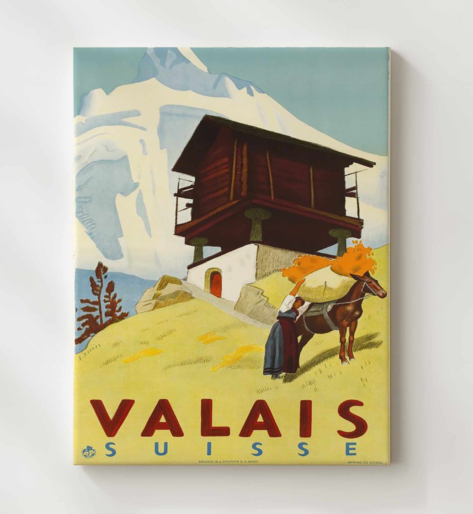 Valais Suisse Vintage Travel Print 20x24 Canvas travel wall art print