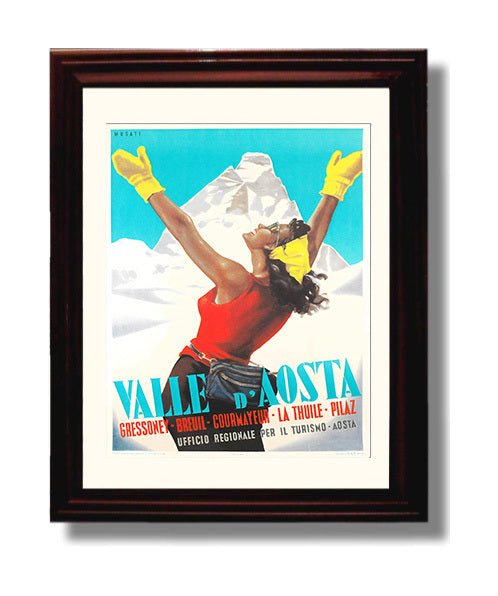 Valle dAosta Italy Vintage Travel Print 8x10 Beveled Frame travel wall art print