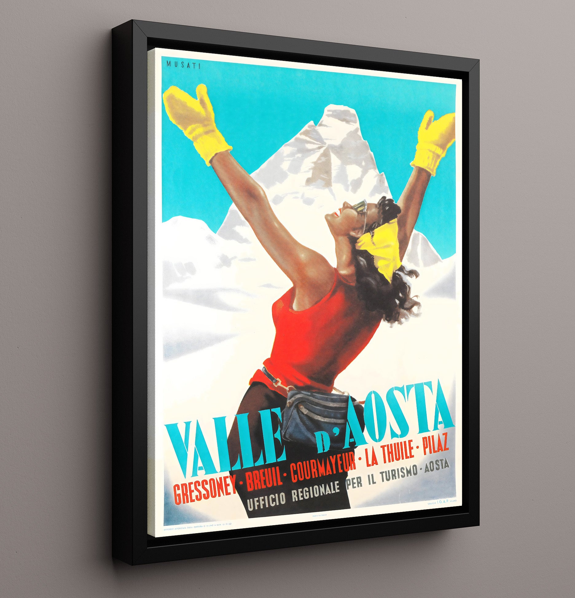 Valle dAosta Italy Vintage Travel Print 16x20 Framed Canvas travel wall art print