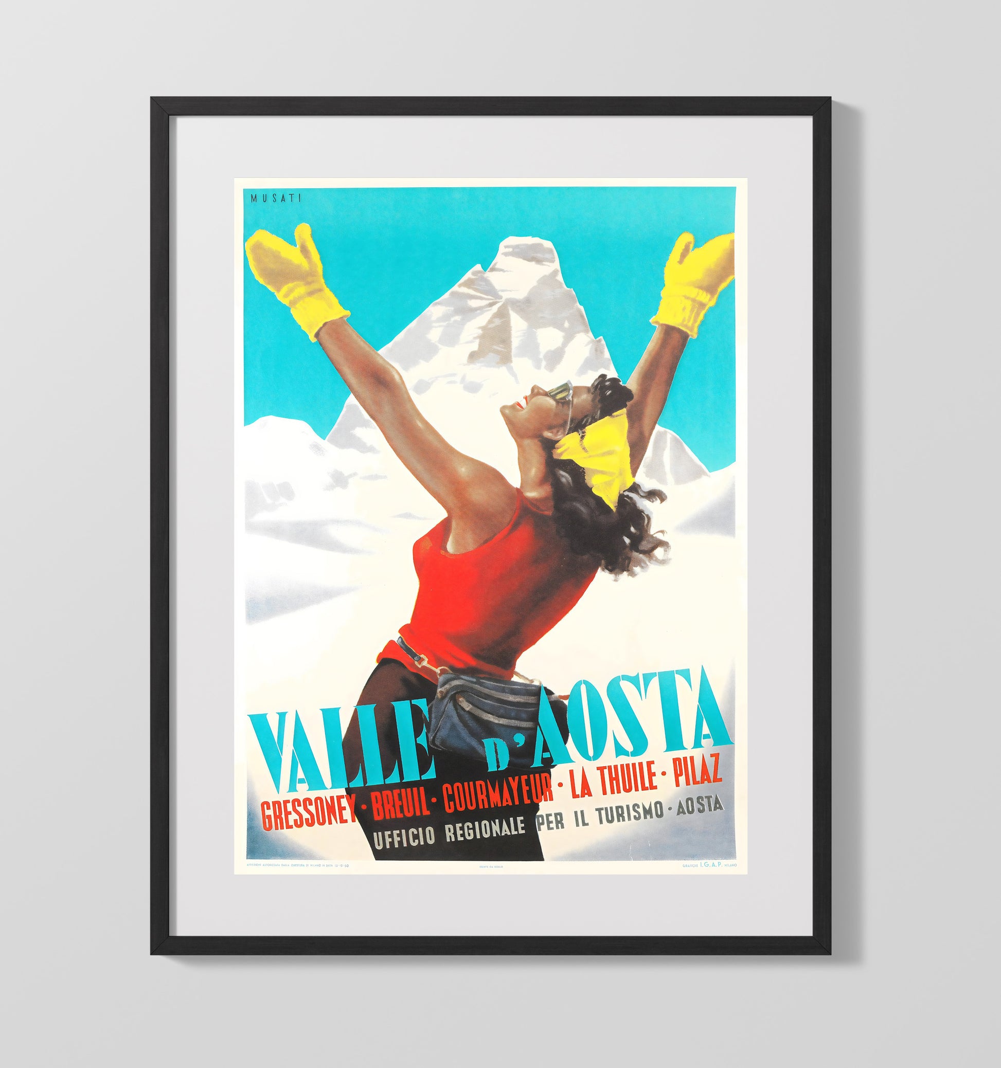 Valle dAosta Italy Vintage Travel Print 16x20 Gallery Frame travel wall art print