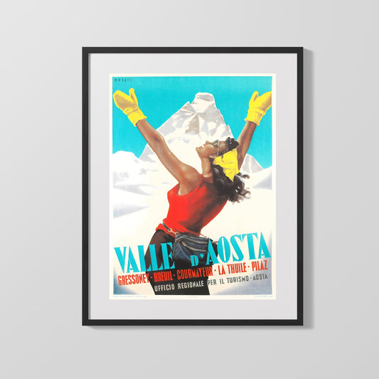 Classic Travel Poster - Valle dAosta - Italy Travel Vintage Framed Prints Gallery Frame 16x20