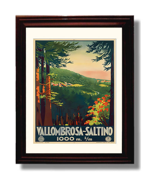 Vallombrosa Saltino Italy Vintage Travel Print 8x10 Beveled Frame travel wall art print