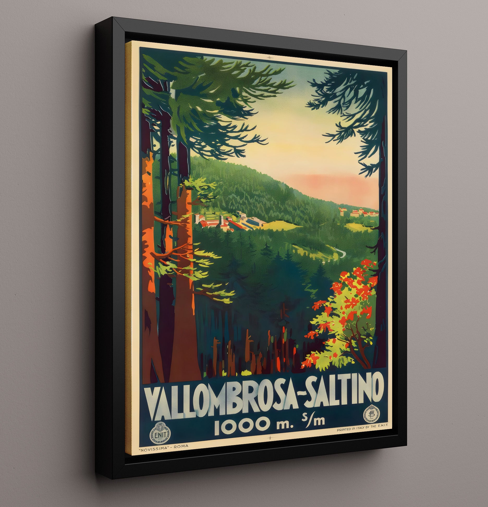 Vallombrosa Saltino Italy Vintage Travel Print 16x20 Framed Canvas travel wall art print