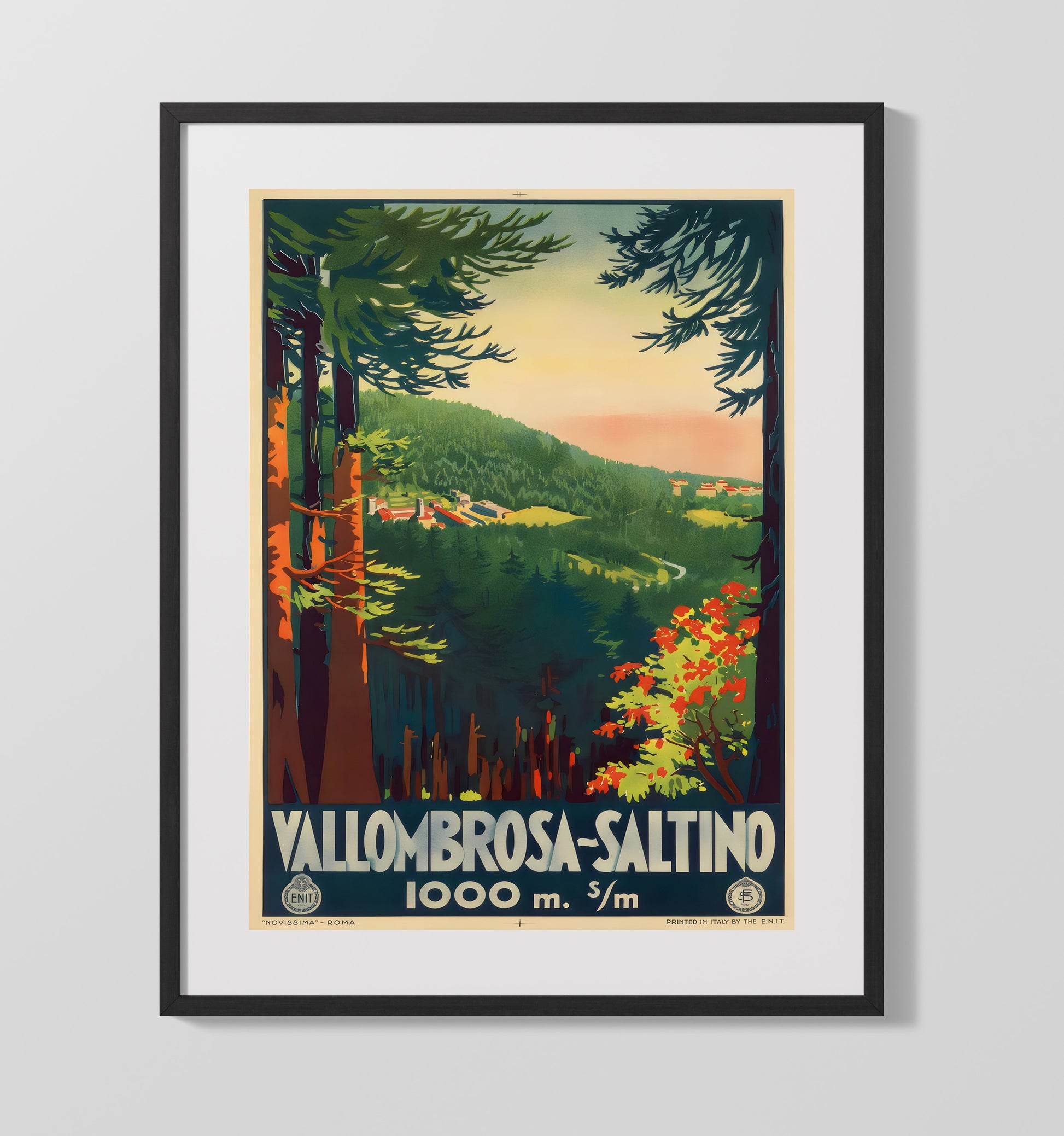 Vallombrosa Saltino Italy Vintage Travel Print 16x20 Gallery Frame travel wall art print