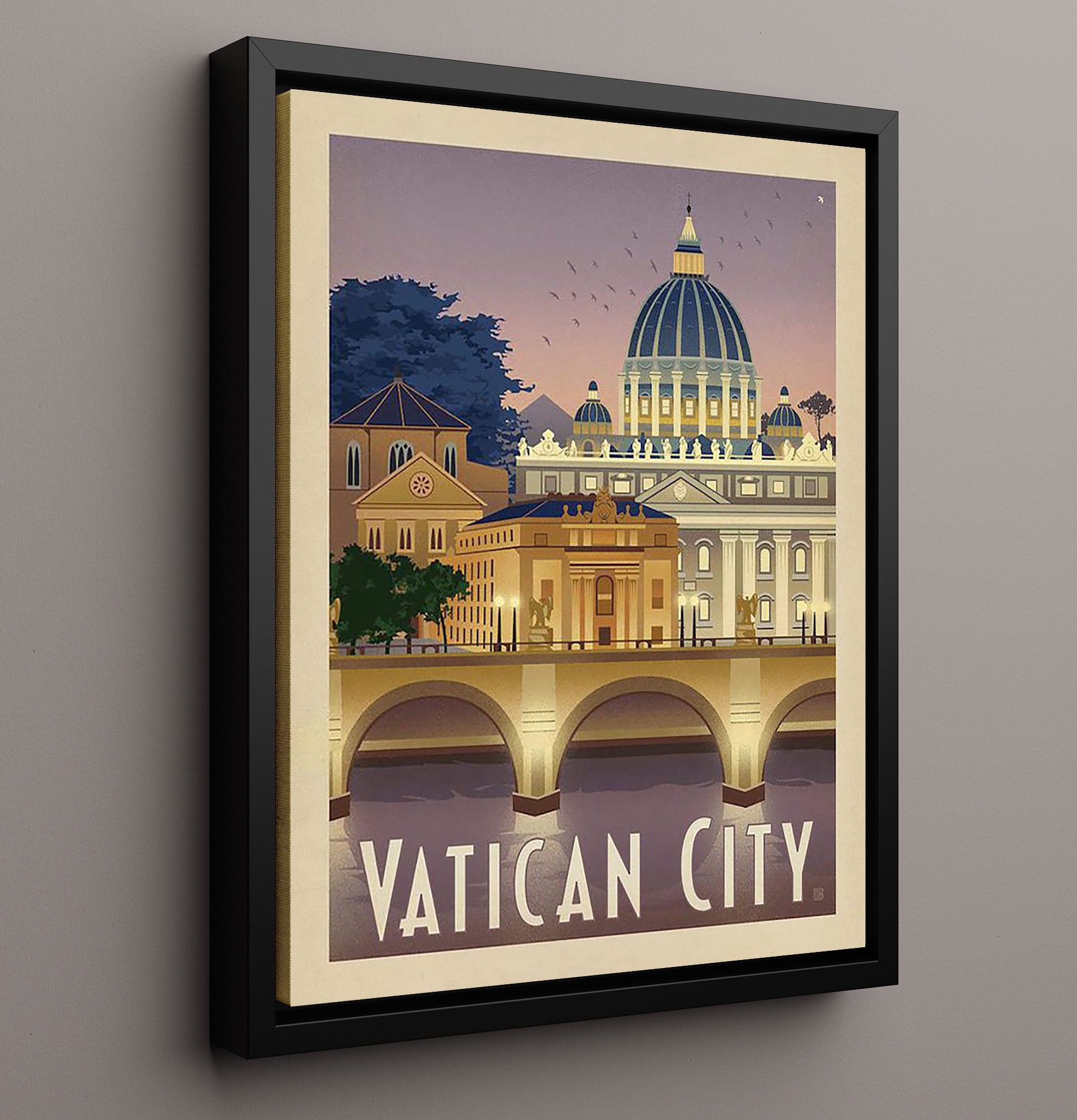 Vatican City St. Peters Basilica Vintage Travel Print 16x20 Framed Canvas travel wall art print