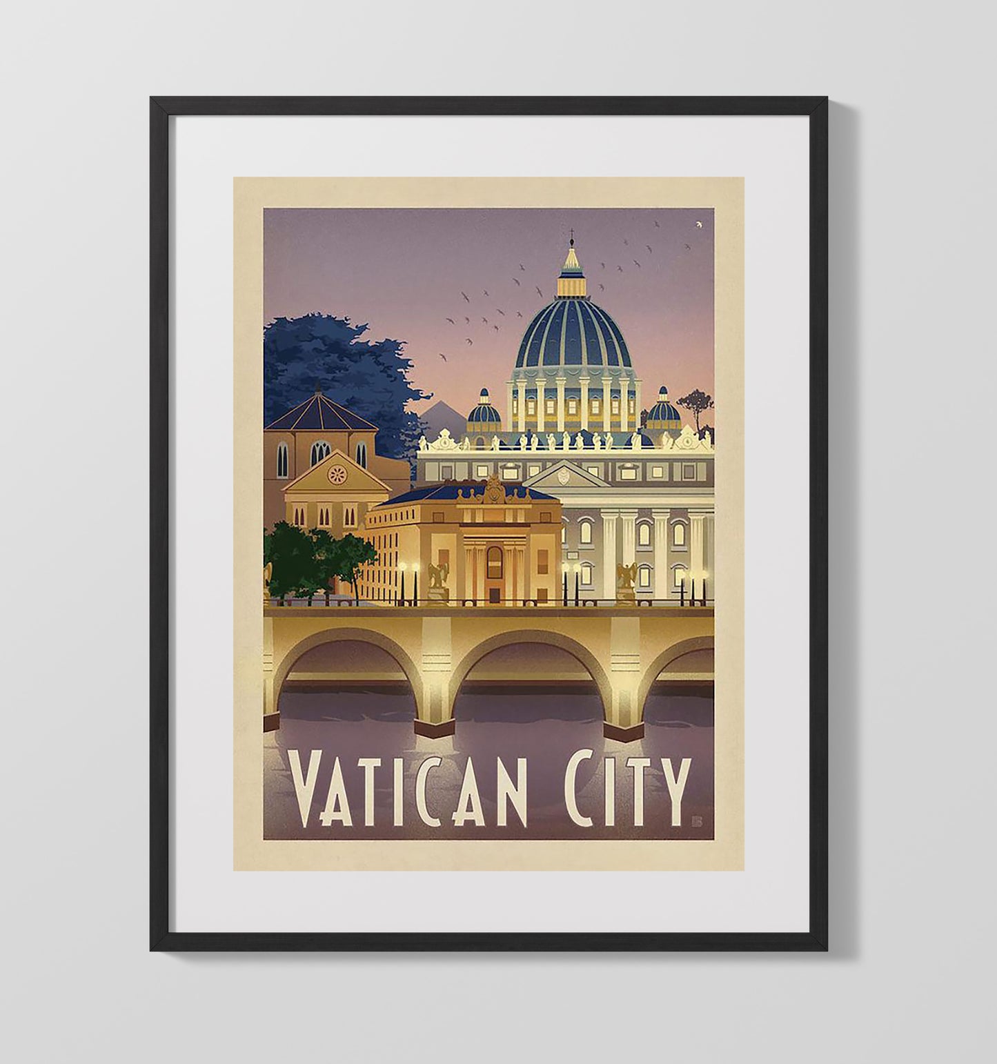 Vatican City St. Peters Basilica Vintage Travel Print 16x20 Gallery Frame travel wall art print