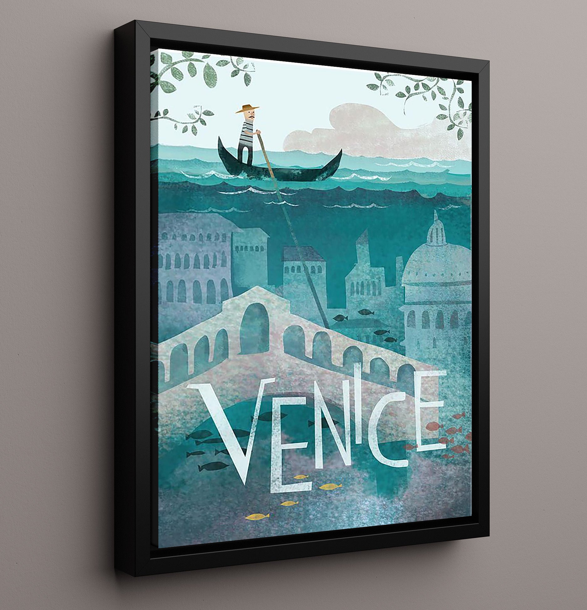 Venice Gondola Vintage Travel Print 16x20 Framed Canvas travel wall art print