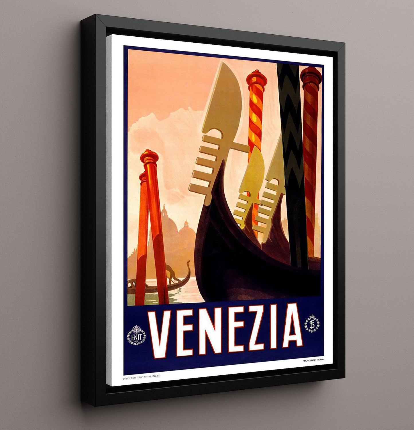 Venice Gondola View Vintage Travel Print 16x20 Framed Canvas travel wall art print