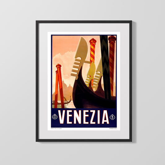 Classic Travel Poster - Venice - Gondola Travel Vintage Framed Prints Gallery Frame 16x20