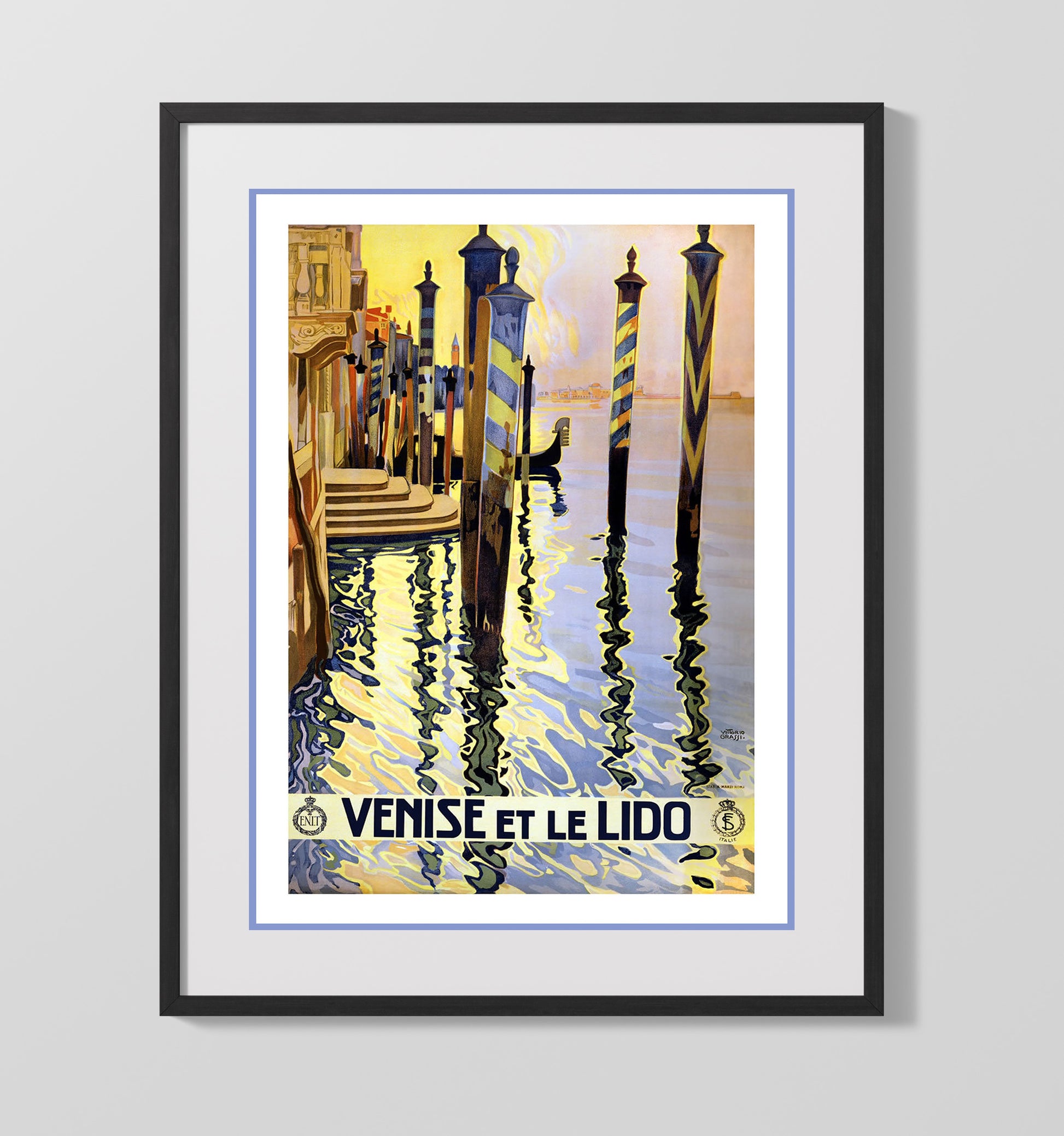 Venice Le Lido Reflections Vintage Travel Print 16x20 Gallery Frame travel wall art print