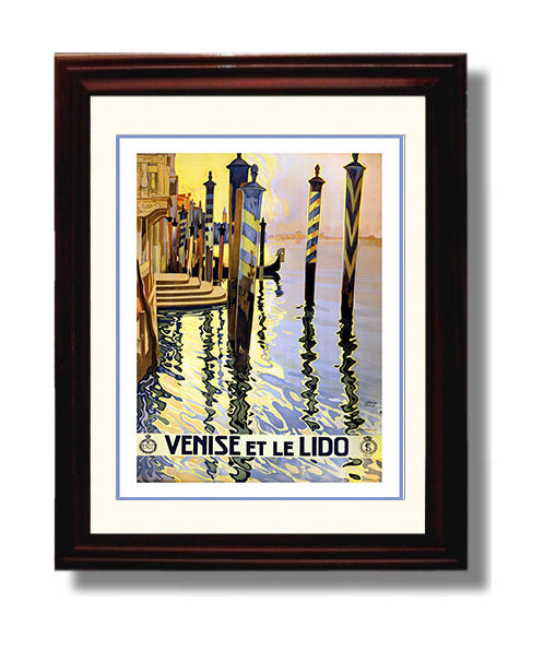 Venice Le Lido Reflections Vintage Travel Print 8x10 Beveled Frame travel wall art print