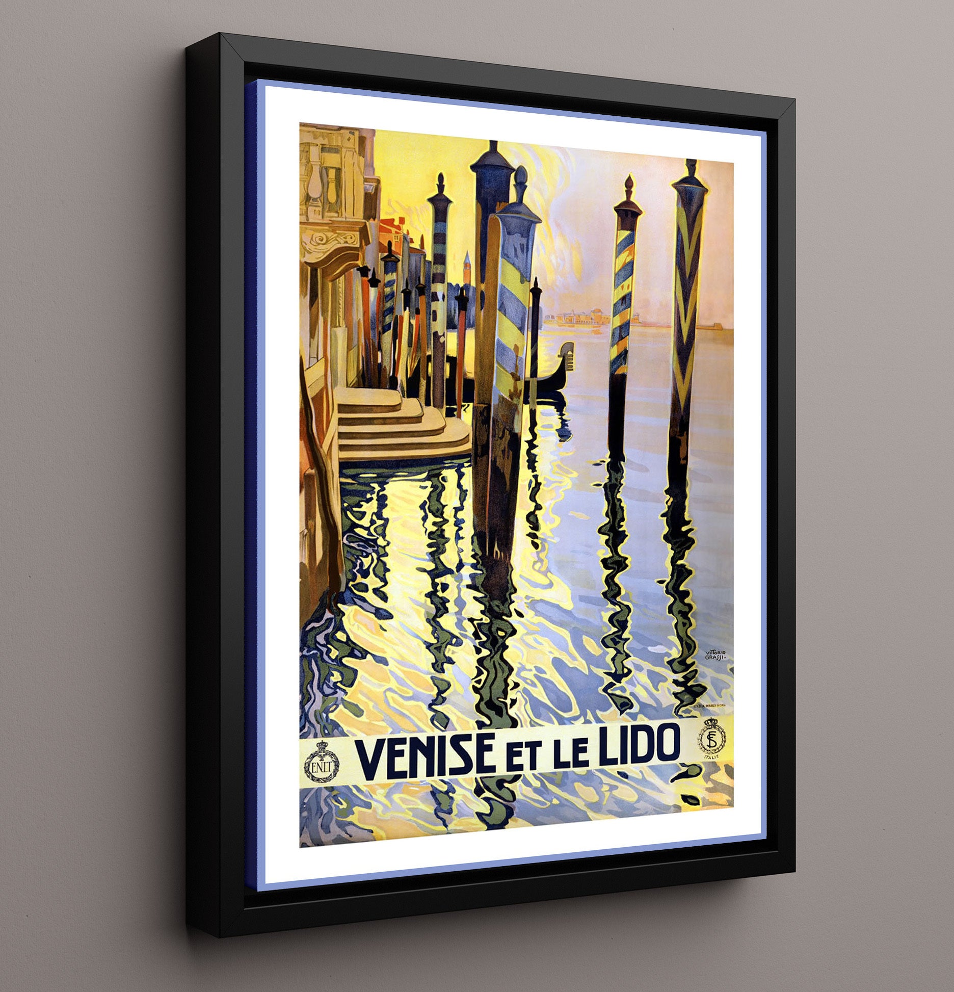 Venice Le Lido Reflections Vintage Travel Print 16x20 Framed Canvas travel wall art print