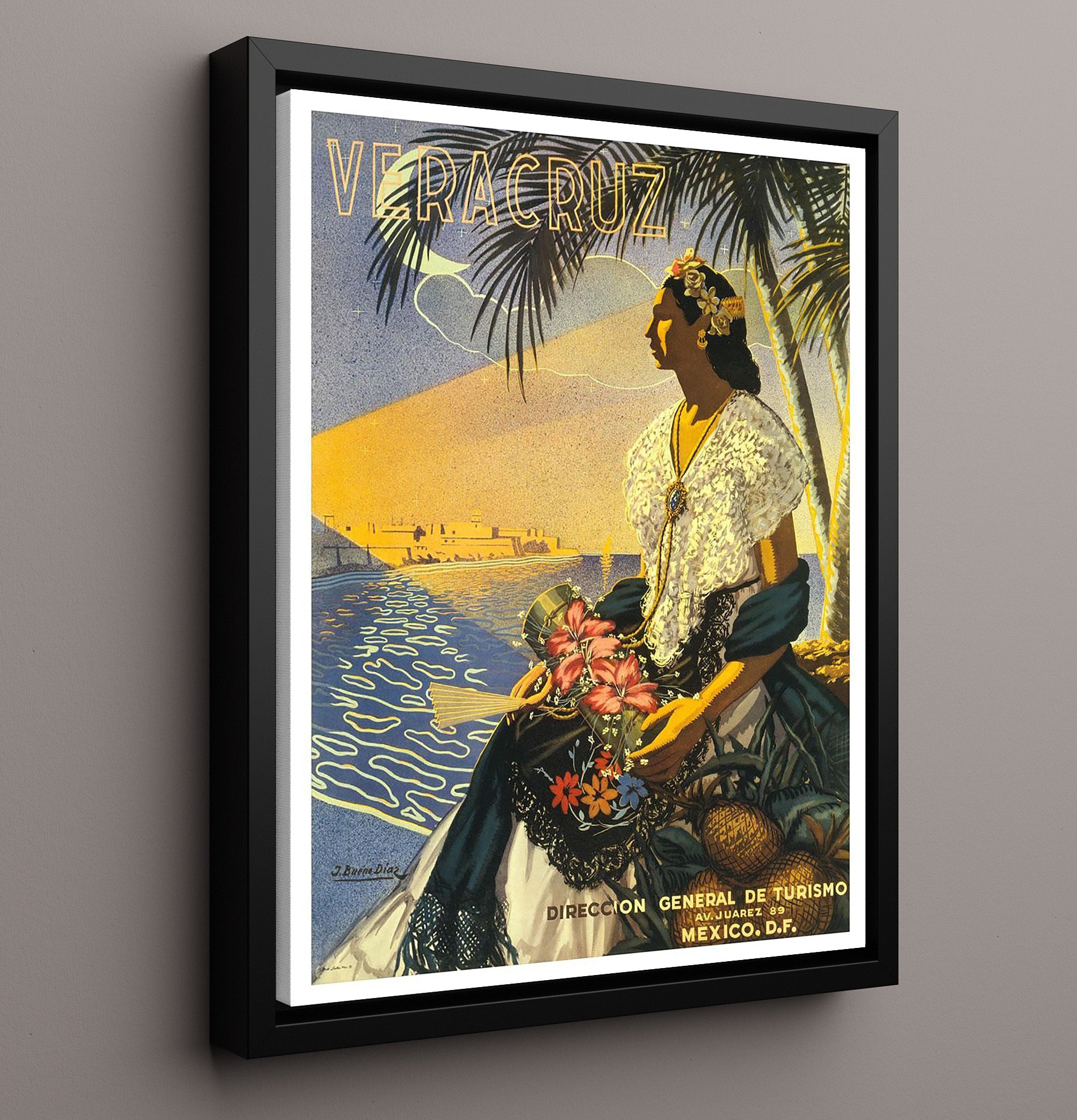 Veracruz Mexico Vintage Travel Print 16x20 Framed Canvas travel wall art print