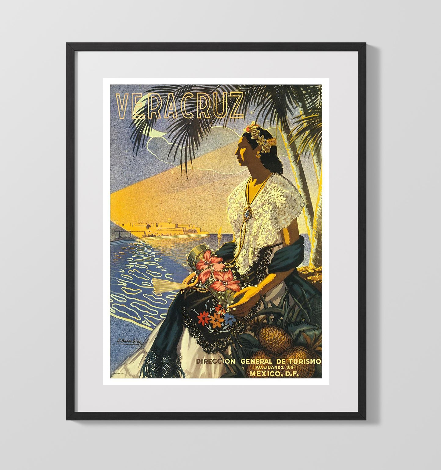 Veracruz Mexico Vintage Travel Print 16x20 Gallery Frame travel wall art print