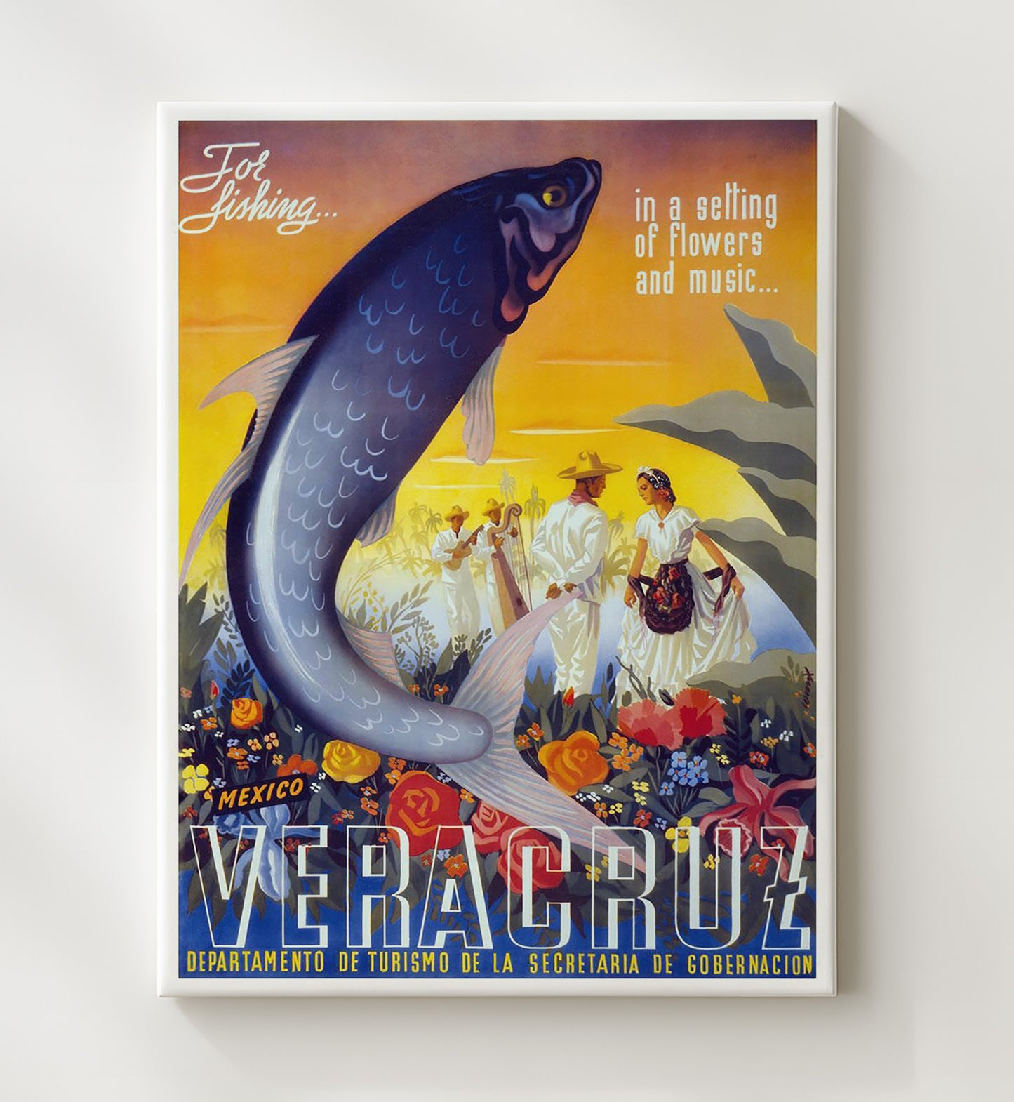 Veracruz Music and Fishing Vintage Travel Print 20x24 Canvas travel wall art print