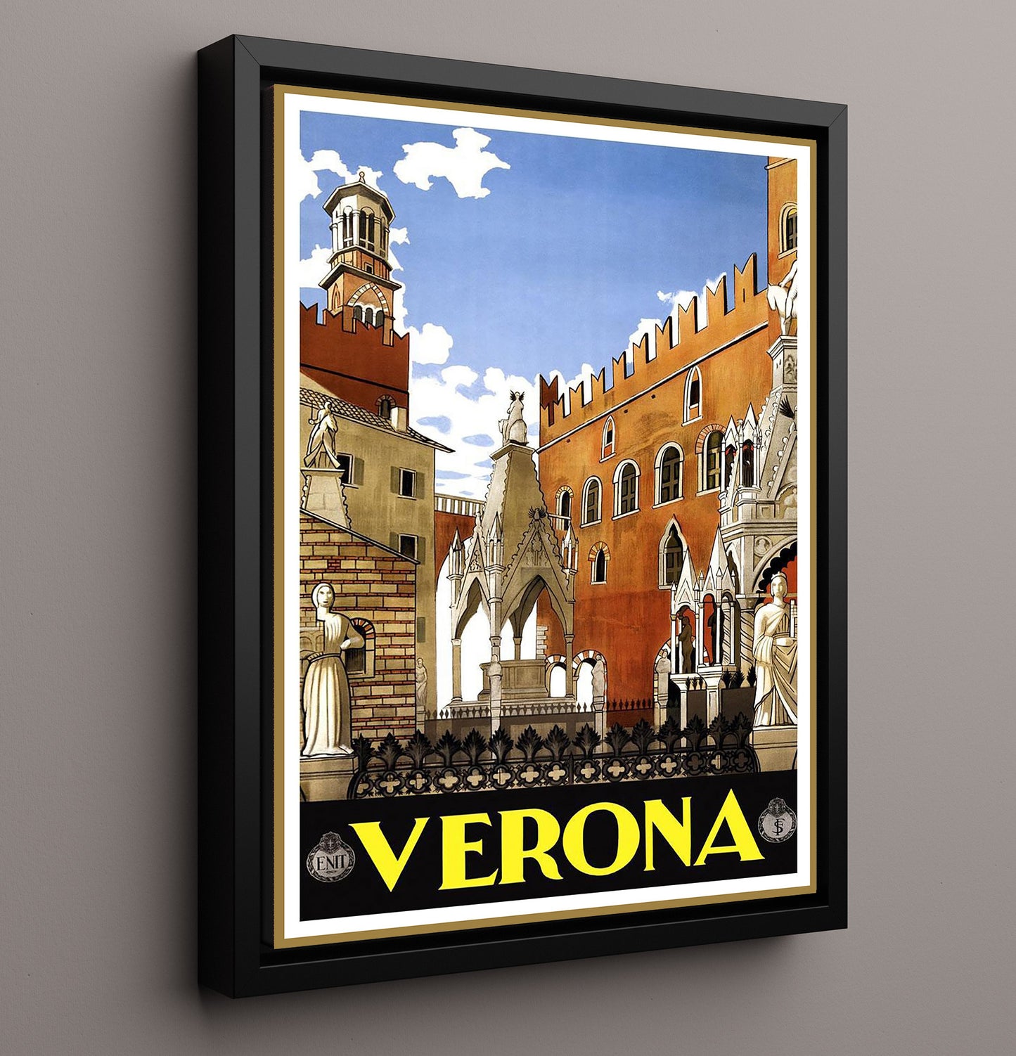 Verona Italy Vintage Travel Print 16x20 Framed Canvas travel wall art print