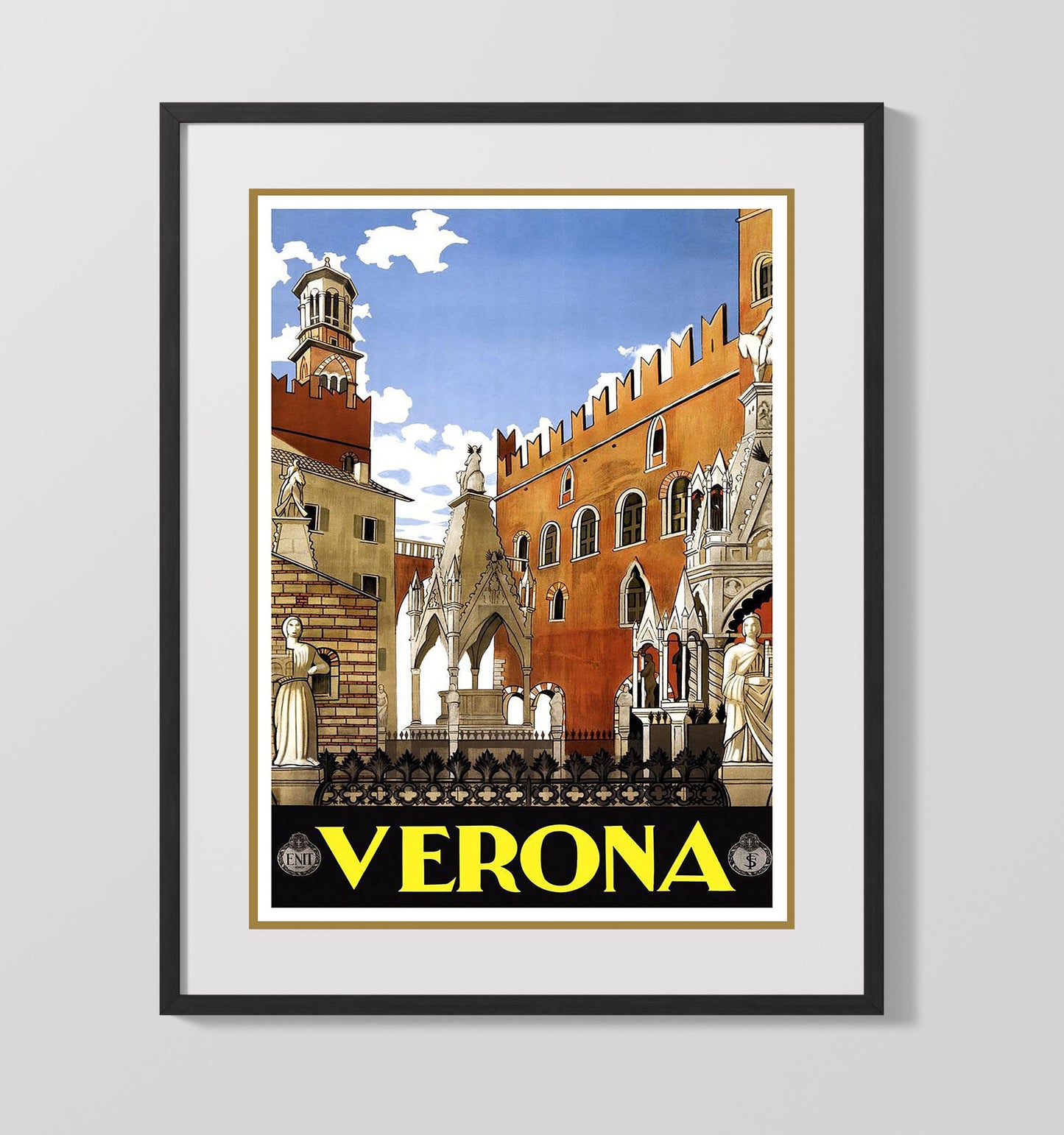 Verona Italy Vintage Travel Print 16x20 Gallery Frame travel wall art print