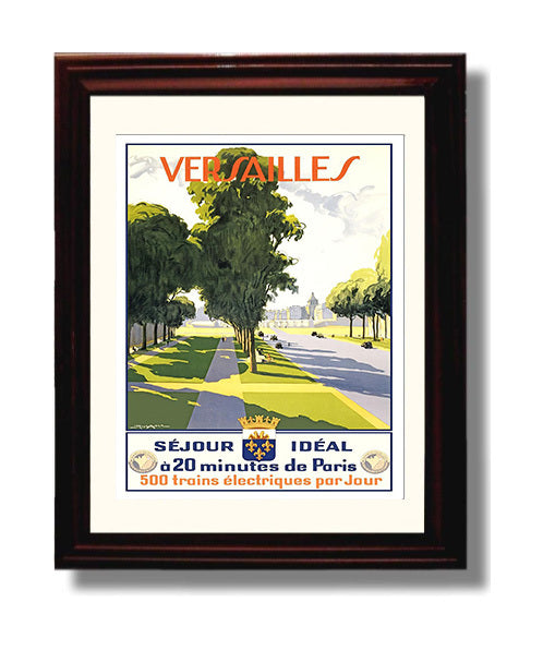 Versailles France Vintage Travel Print 8x10 Beveled Frame travel wall art print