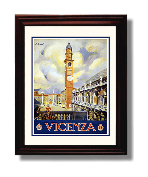 Vicenza Italy Vintage Travel Print 8x10 Beveled Frame travel wall art print