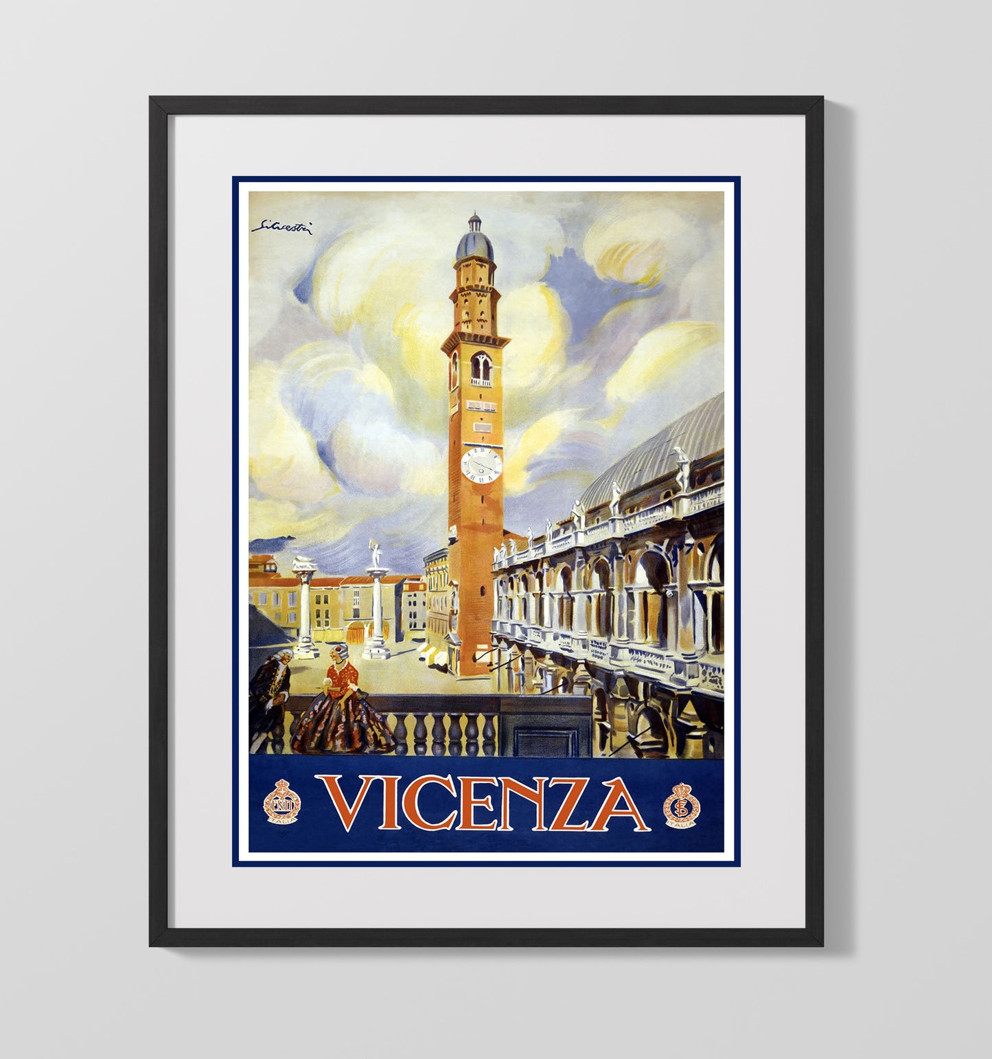 Vicenza Italy Vintage Travel Print 16x20 Gallery Frame travel wall art print