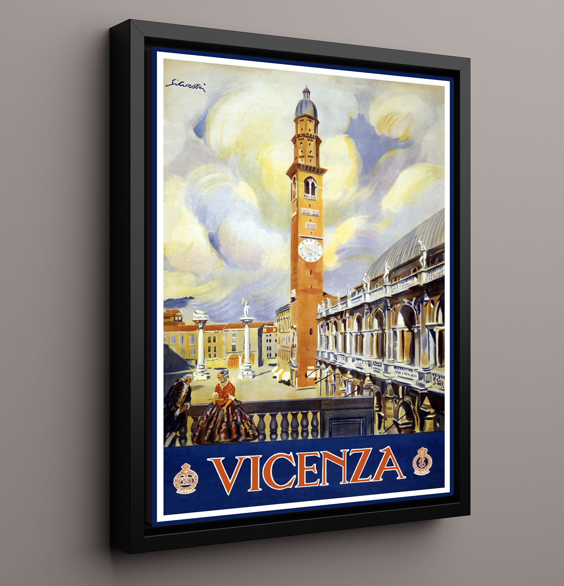 Vicenza Italy Vintage Travel Print 16x20 Framed Canvas travel wall art print