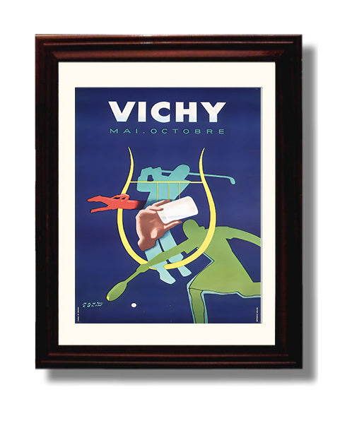 Vichy Mai Octobre Vintage Travel Print 8x10 Beveled Frame travel wall art print