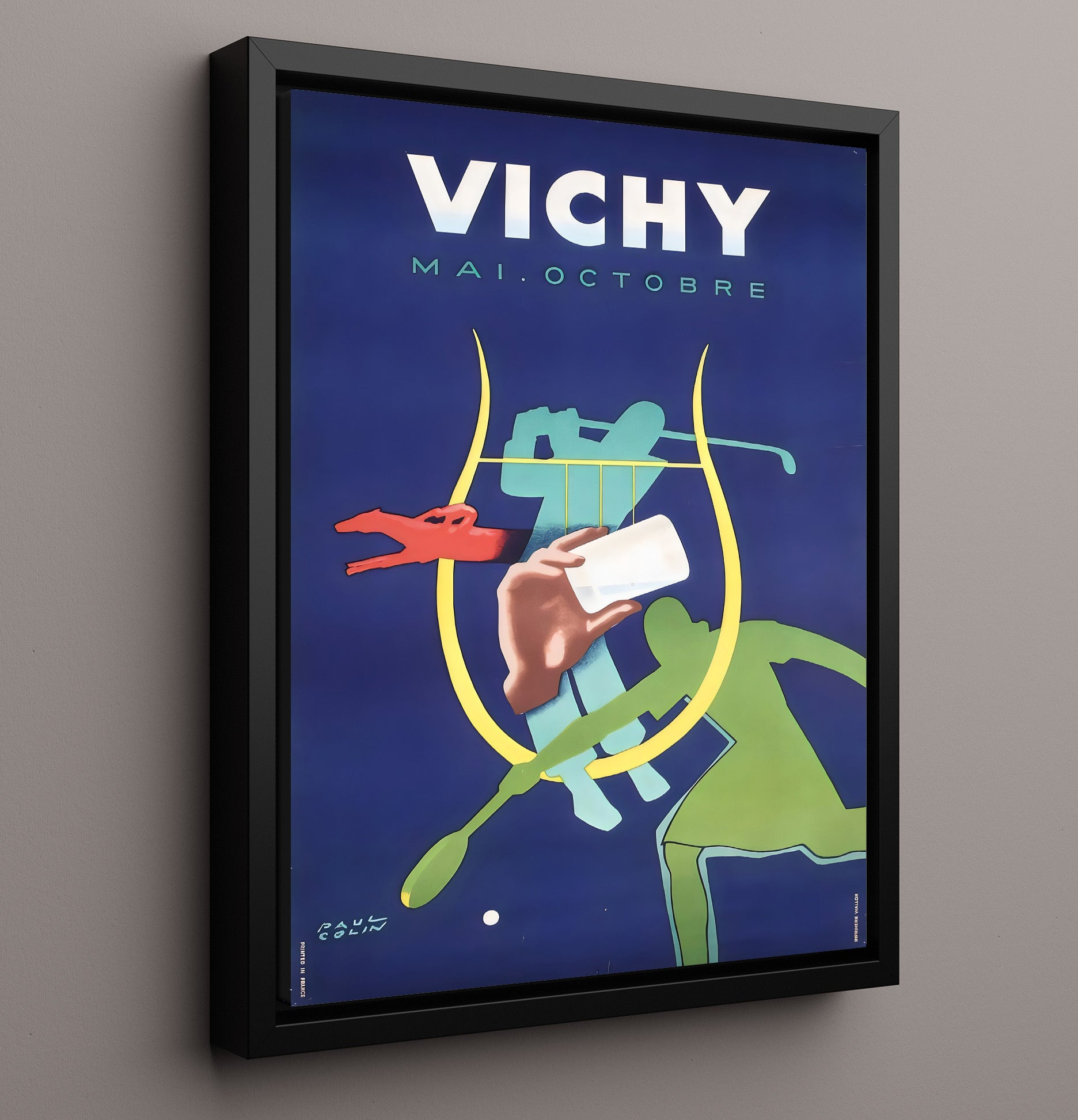 Vichy Mai Octobre Vintage Travel Print 16x20 Framed Canvas travel wall art print