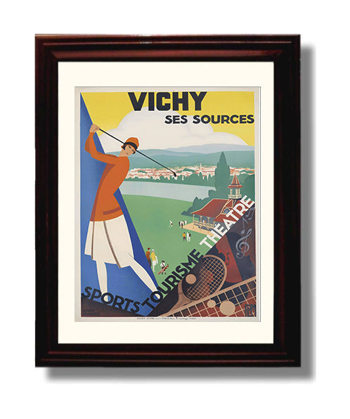 Vichy Ses Sources Vintage Travel Print 8x10 Beveled Frame travel wall art print