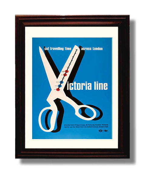 Victoria Line London Underground Vintage Travel Print 8x10 Beveled Frame travel wall art print