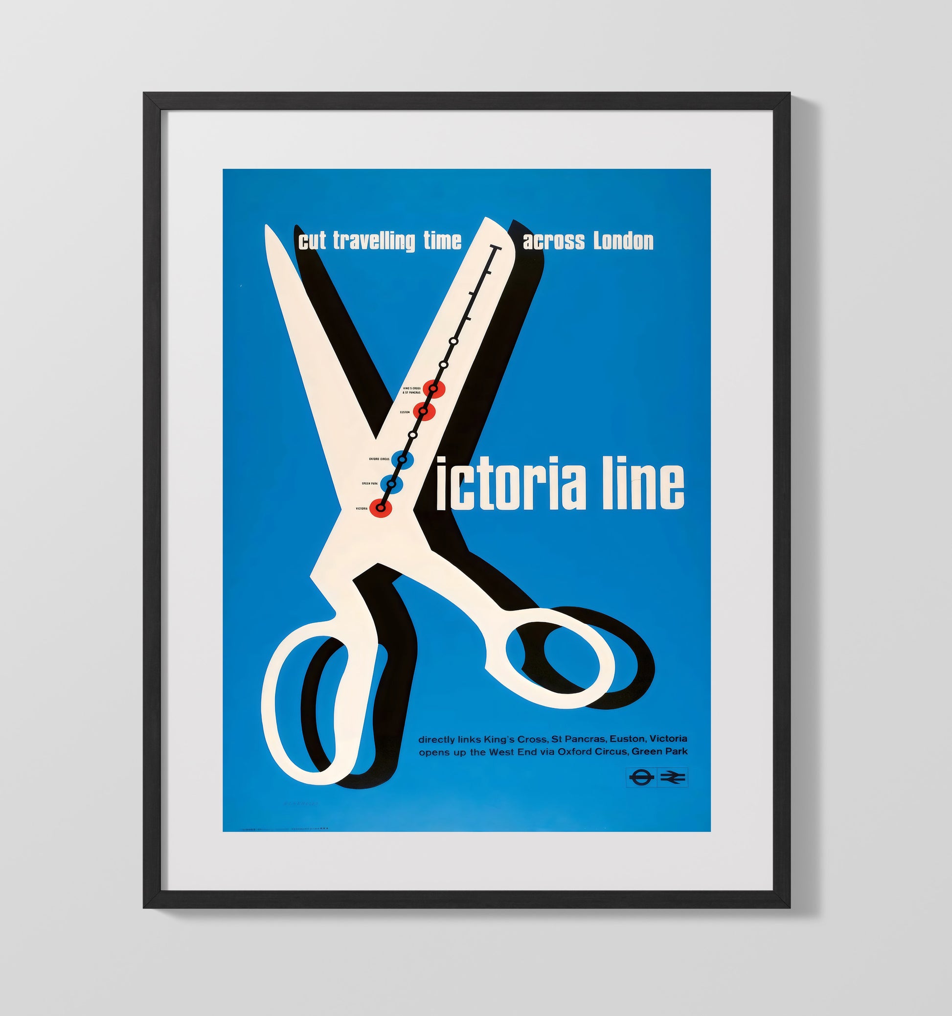 Victoria Line London Underground Vintage Travel Print 16x20 Gallery Frame travel wall art print