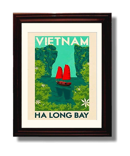 Vietnam Ha Long Bay Vintage Travel Print 8x10 Beveled Frame travel wall art print