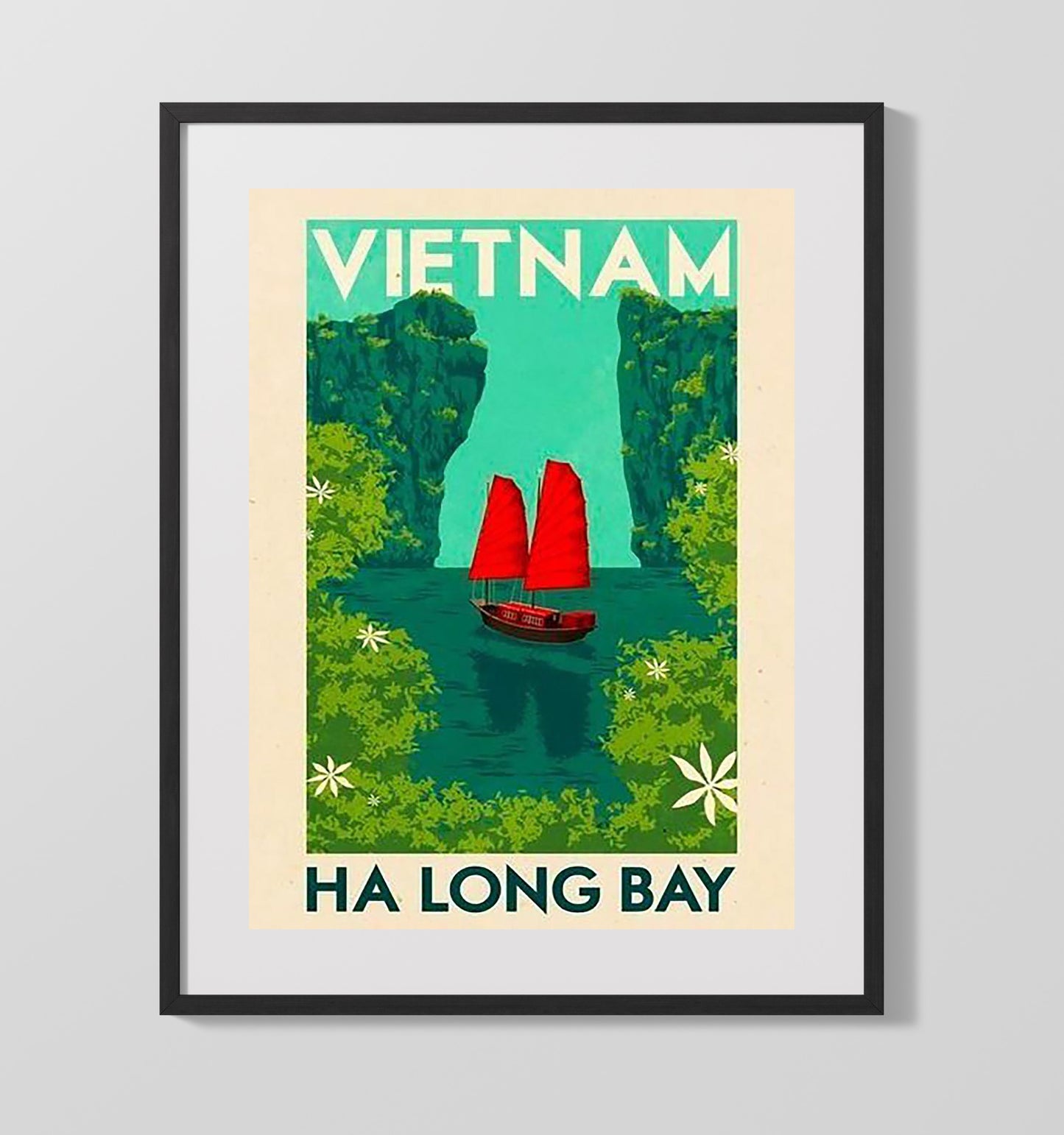 Vietnam Ha Long Bay Vintage Travel Print 16x20 Gallery Frame travel wall art print