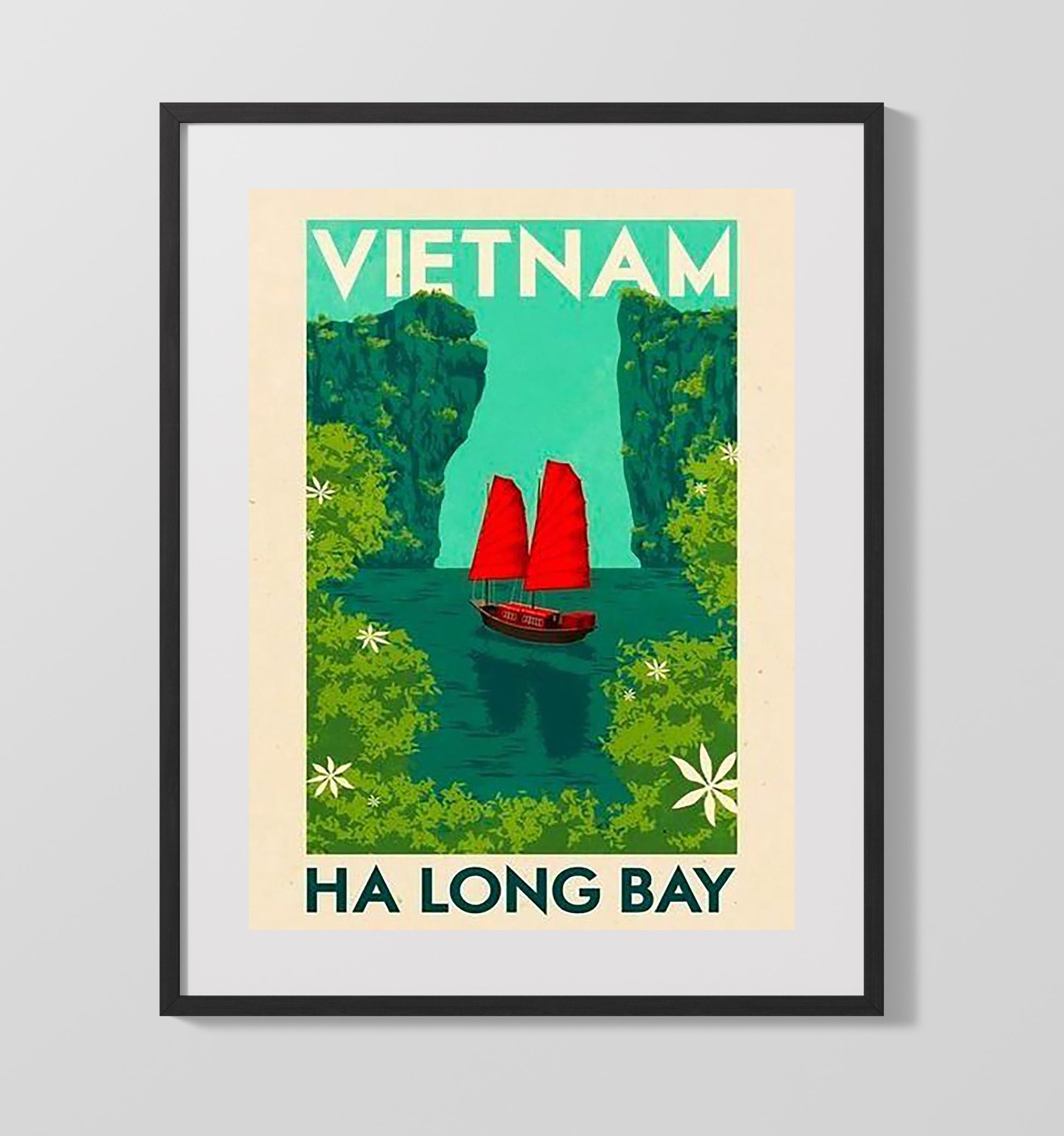 Vietnam Ha Long Bay Vintage Travel Print 16x20 Gallery Frame travel wall art print