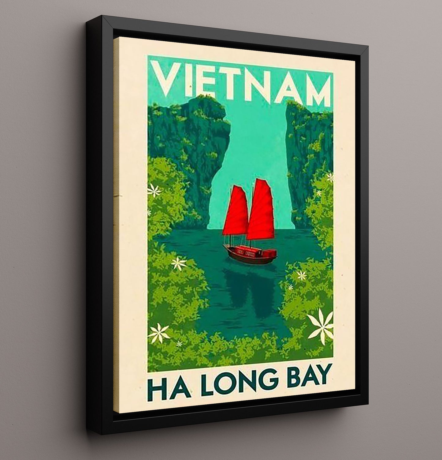 Vietnam Ha Long Bay Vintage Travel Print 16x20 Framed Canvas travel wall art print