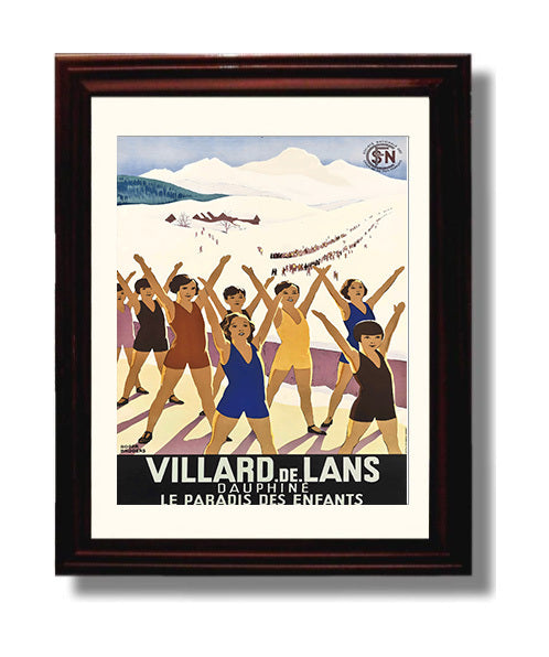 Villard de Lans Ski Paradise Vintage Travel Print 8x10 Beveled Frame travel wall art print