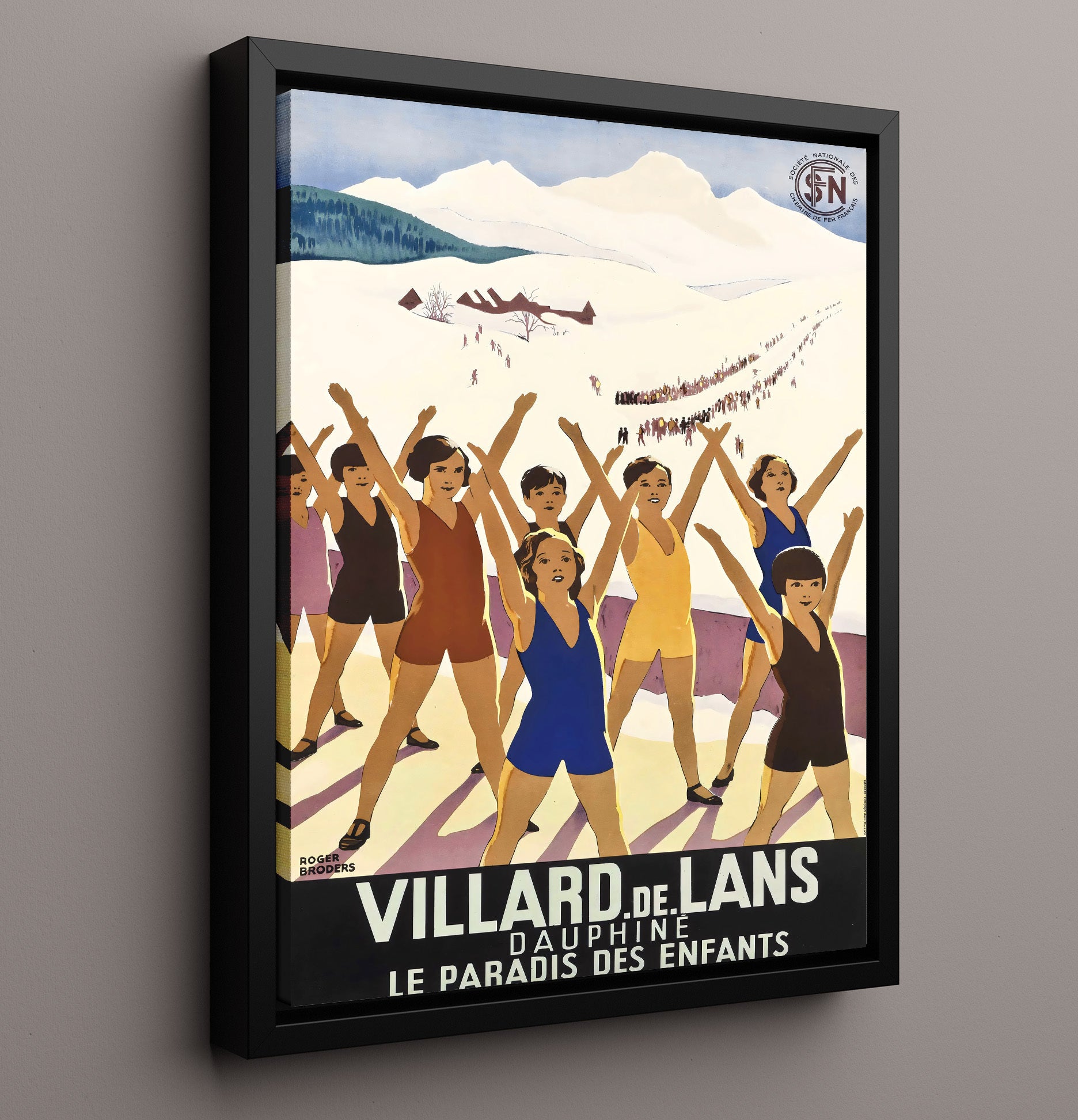 Villard de Lans Ski Paradise Vintage Travel Print 16x20 Framed Canvas travel wall art print