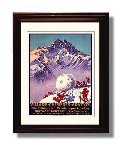 Villars Switzerland Vintage Travel Print 8x10 Beveled Frame travel wall art print