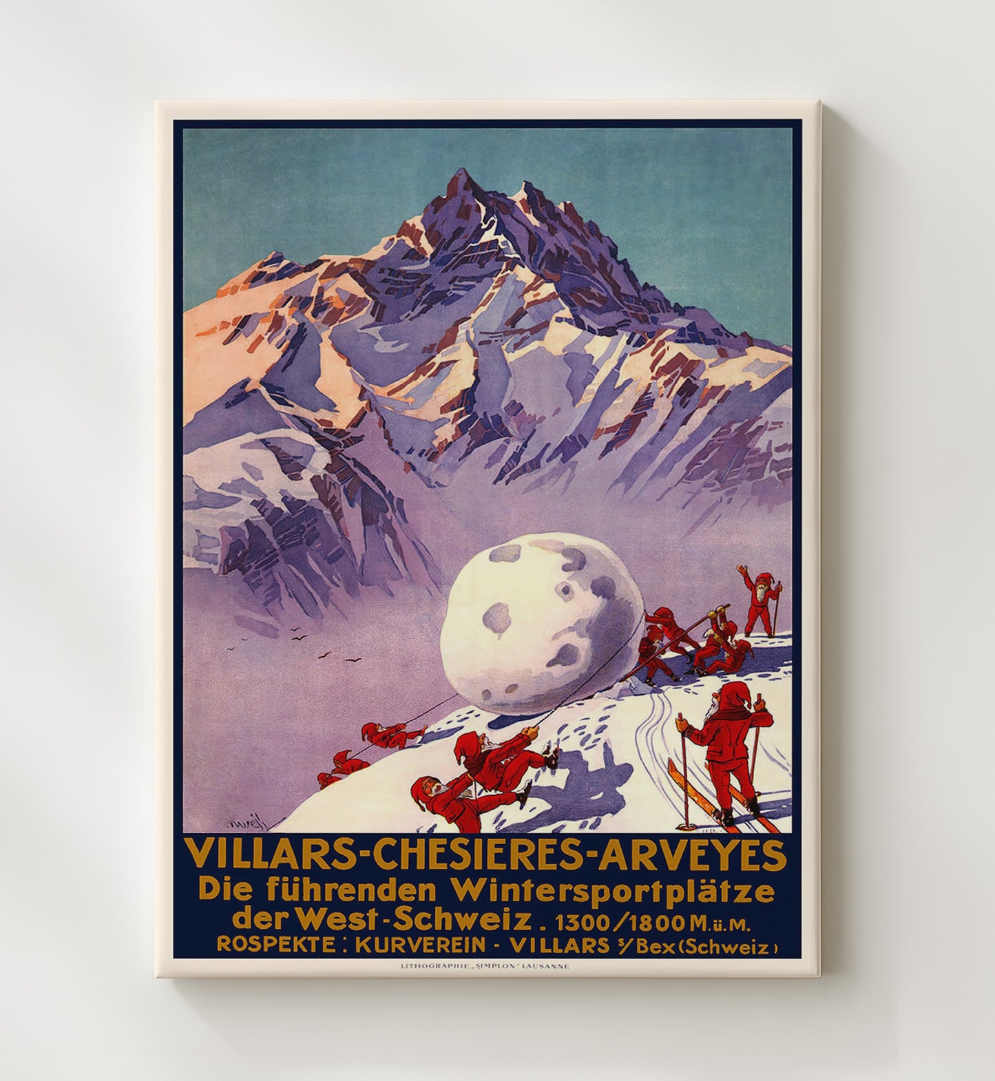 Villars Switzerland Vintage Travel Print 20x24 Canvas travel wall art print
