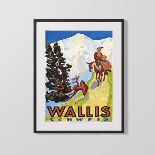 Classic Travel Poster - Wallis - Switzerland Travel Vintage Framed Prints Gallery Frame 16x20