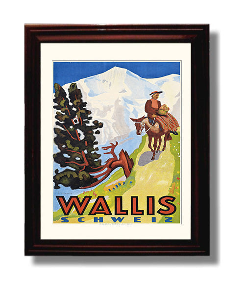 Wallis Switzerland Vintage Travel Print 8x10 Beveled Frame travel wall art print