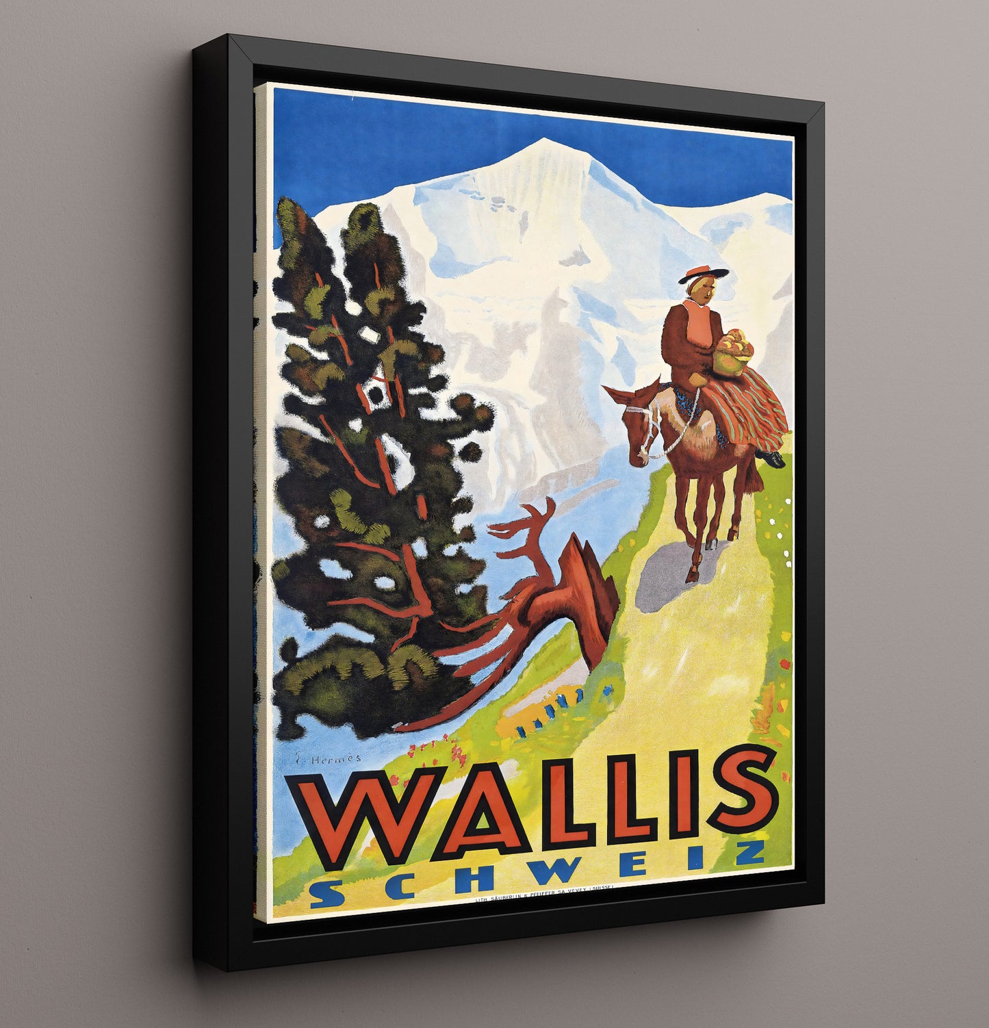 Wallis Switzerland Vintage Travel Print 16x20 Framed Canvas travel wall art print