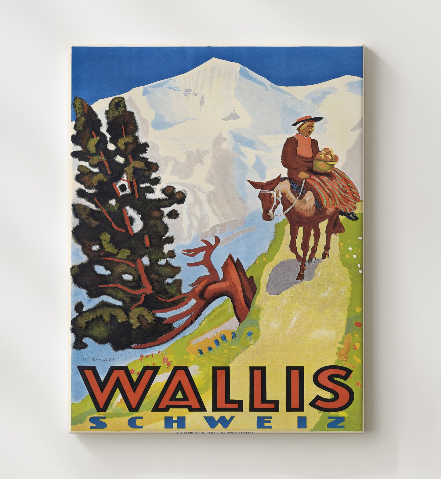 Wallis Switzerland Vintage Travel Print 20x24 Canvas travel wall art print