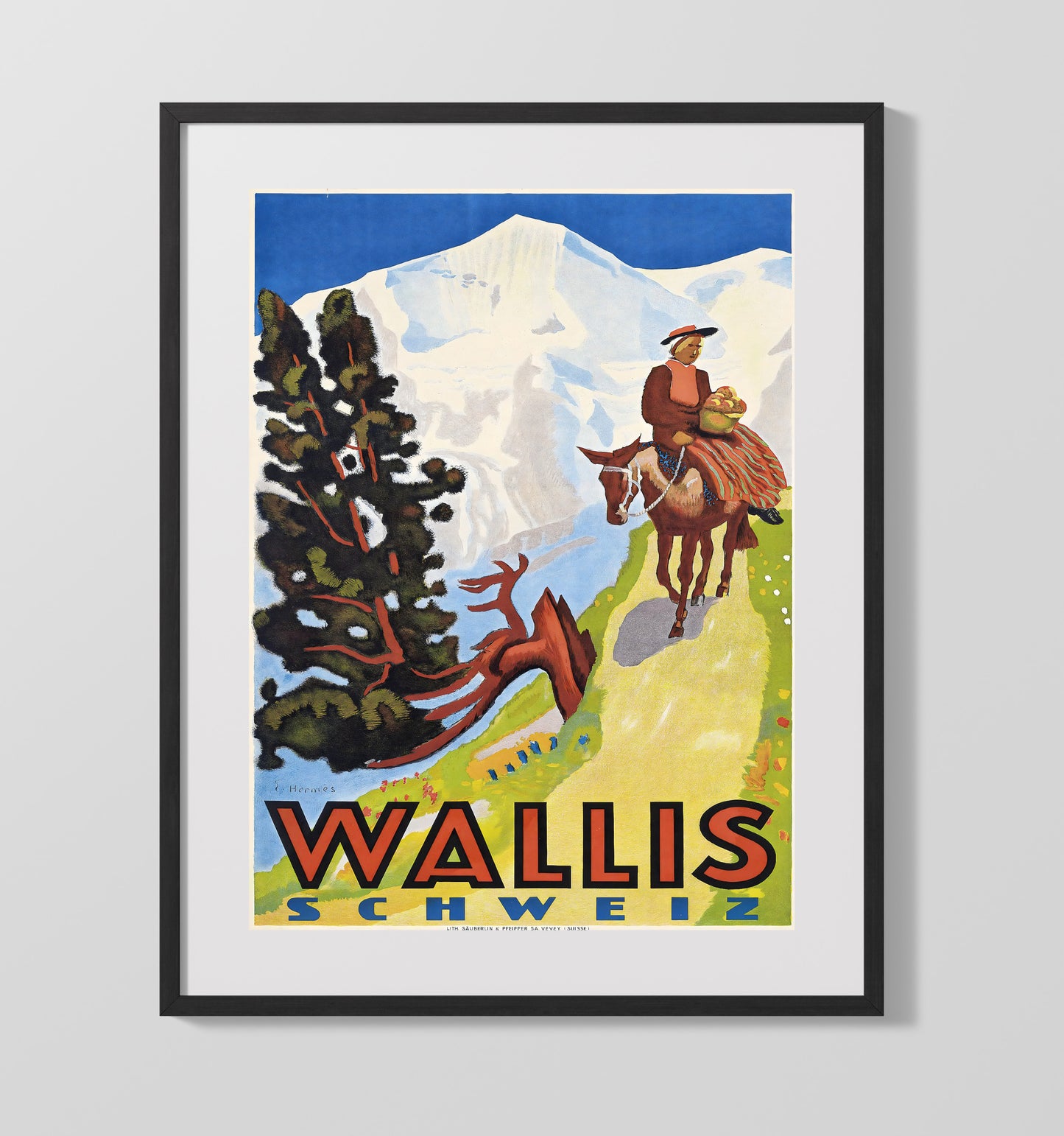 Wallis Switzerland Vintage Travel Print 16x20 Gallery Frame travel wall art print