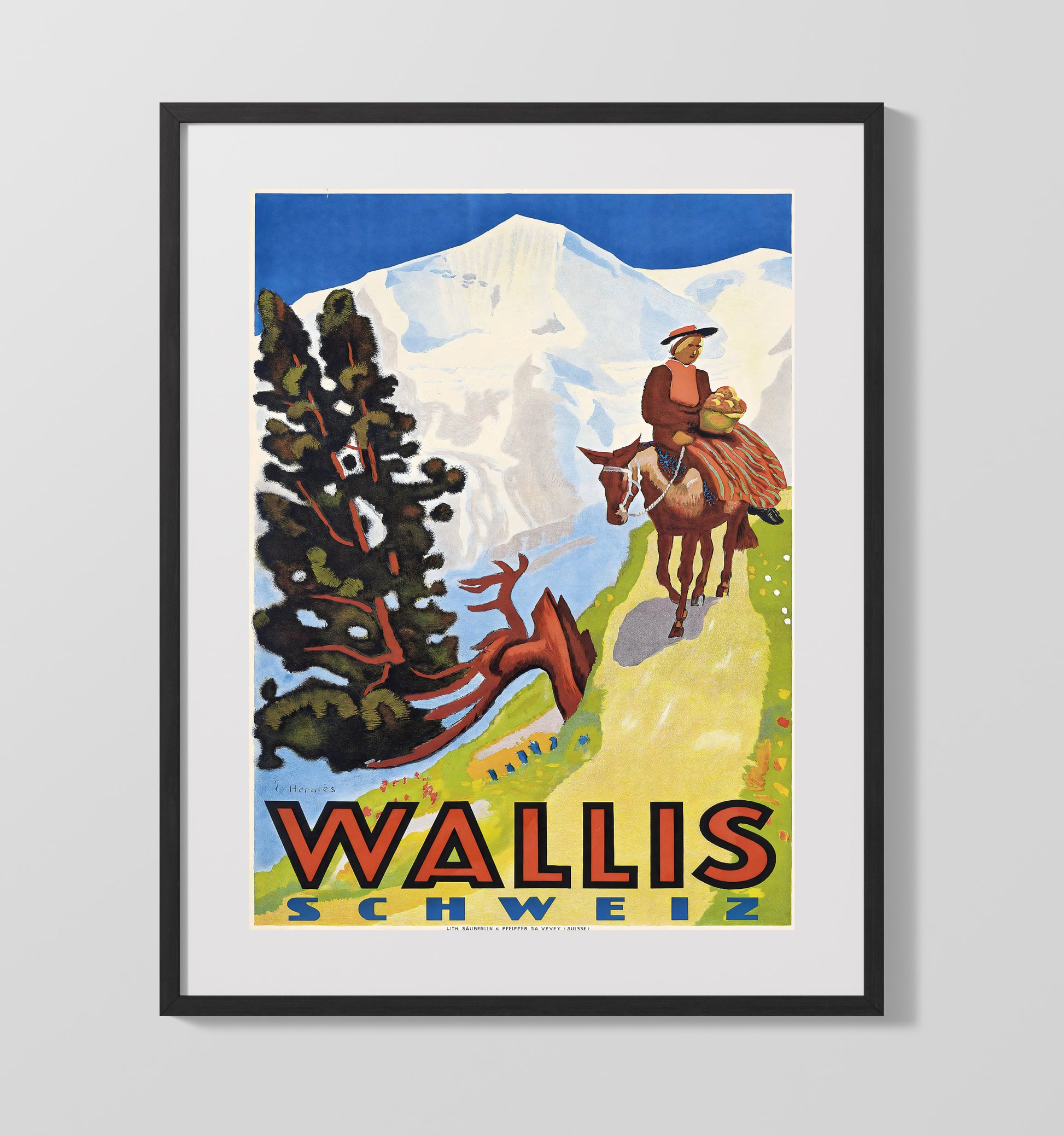 Wallis Switzerland Vintage Travel Print 16x20 Gallery Frame travel wall art print