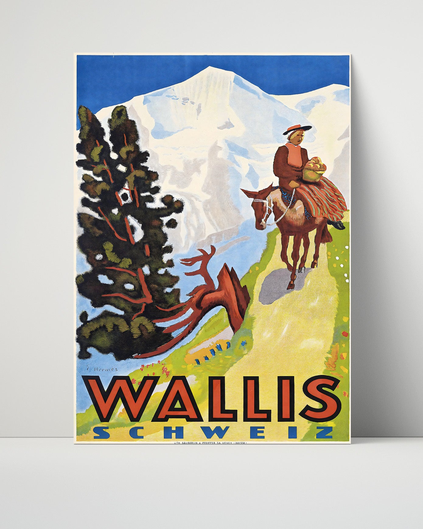 Wallis Switzerland Vintage Travel Print 16x20 Unframed Print travel wall art print