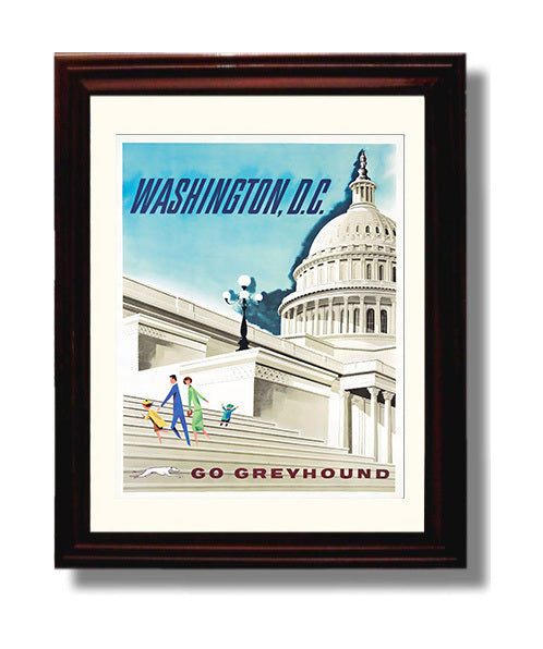 Washington D.C. Greyhound Travel Vintage Travel Print 8x10 Beveled Frame travel wall art print
