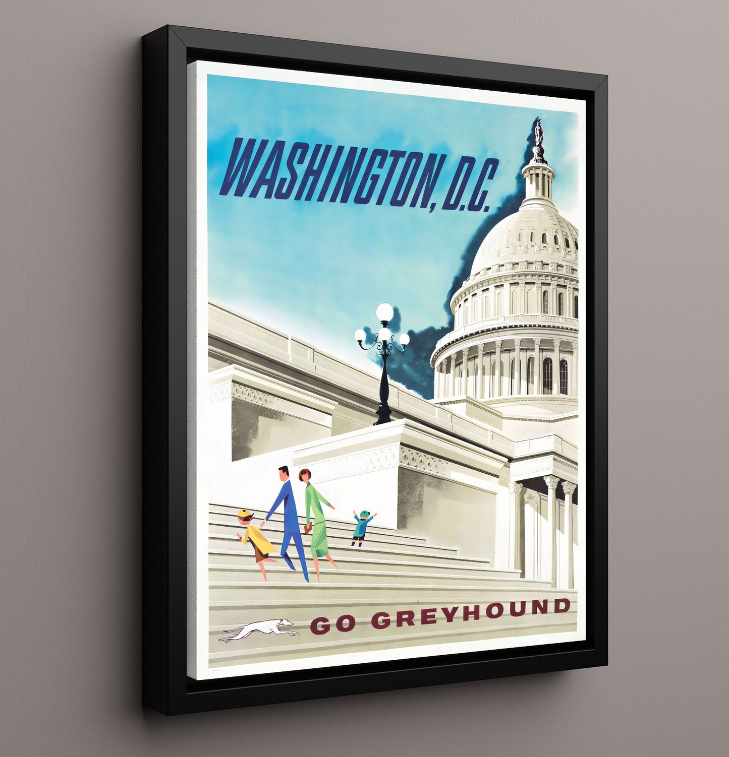 Washington D.C. Greyhound Travel Vintage Travel Print 16x20 Framed Canvas travel wall art print