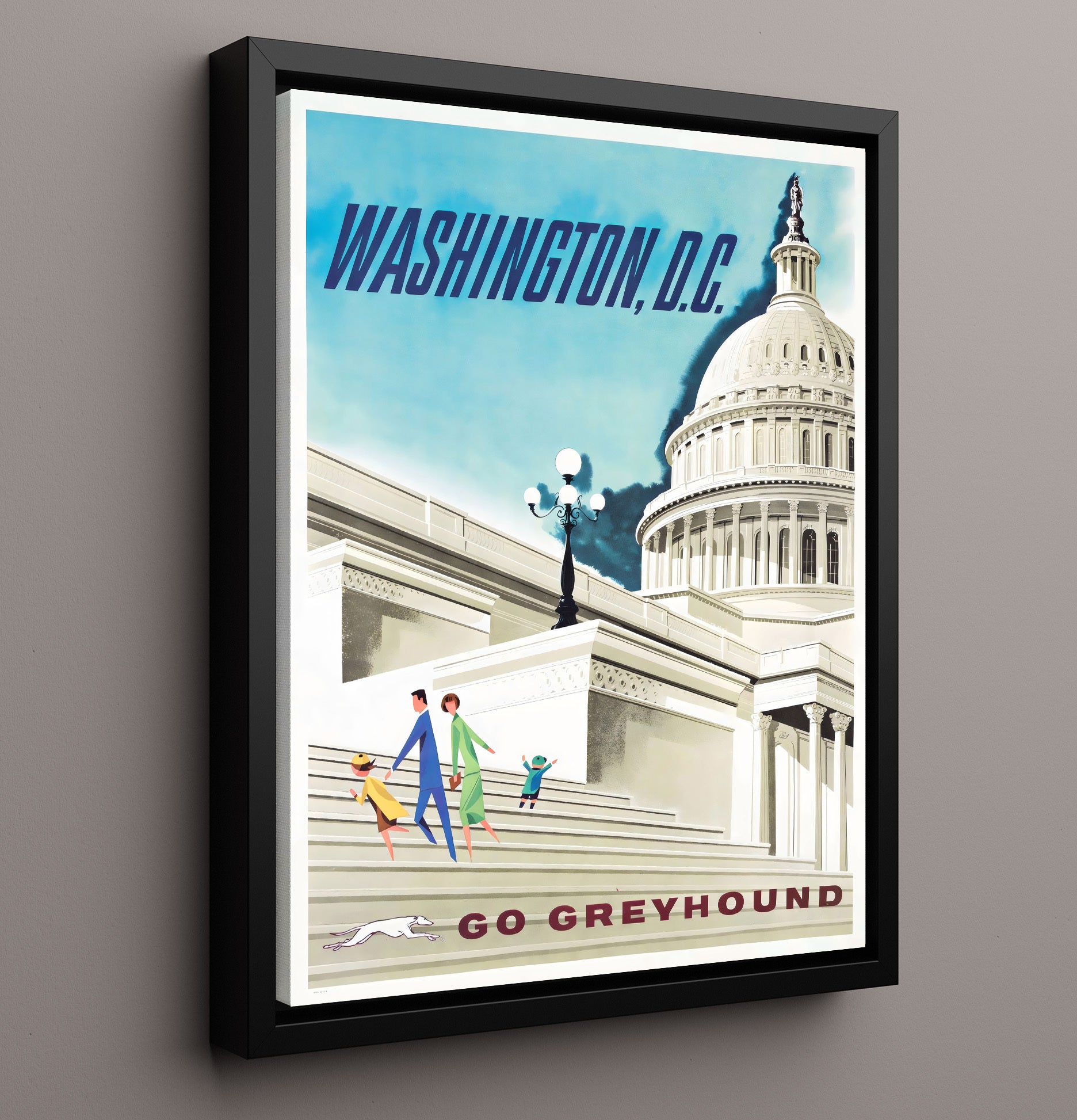 Washington D.C. Greyhound Travel Vintage Travel Print 16x20 Framed Canvas travel wall art print